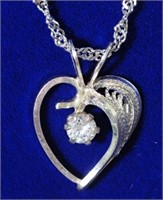 S. Silver Heart Shaped CZ Pendant