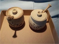 2 2.5" Studio pottery honey pots Mattison Maine,