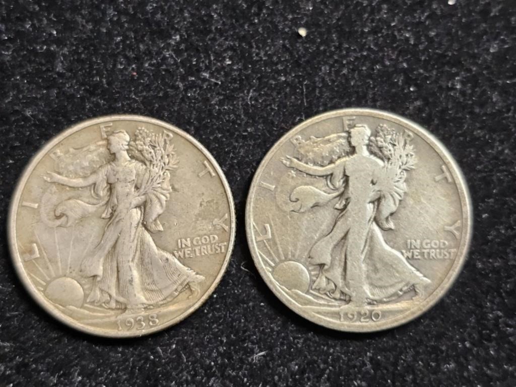 1920D & 1938 Liberty Walking Half Dollars (2)