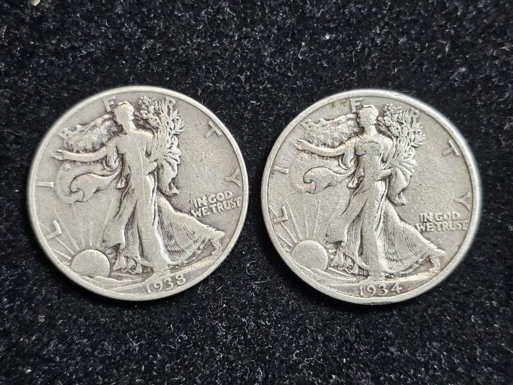 1934 & 1938 Liberty Walking Half Dollars (2)