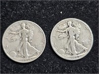 1927S & 1938 Liberty Walking Half Dollars (2)