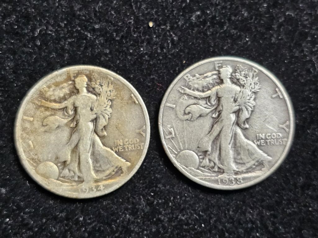 1934S & 1938 Liberty Walking Half Dollars (2)