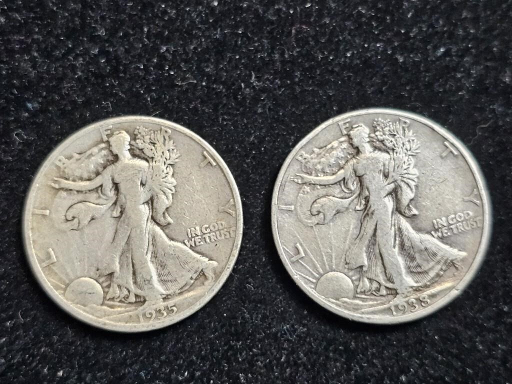1935D & 1938 Liberty Walking Half Dollars (2)