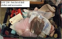 box lot of doll clothes and accessories
