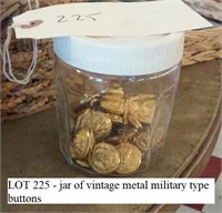 jar of vintage metal military type gold buttons