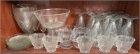 OPEN COMPOTE, IRIS PITCHER W/ GLASS & MORE