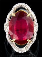 14kt Gold 17.80 ct Oval Ruby & Diamond Ring