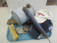 LOT OF OLD TOOLS,  SPRAYER & HATS