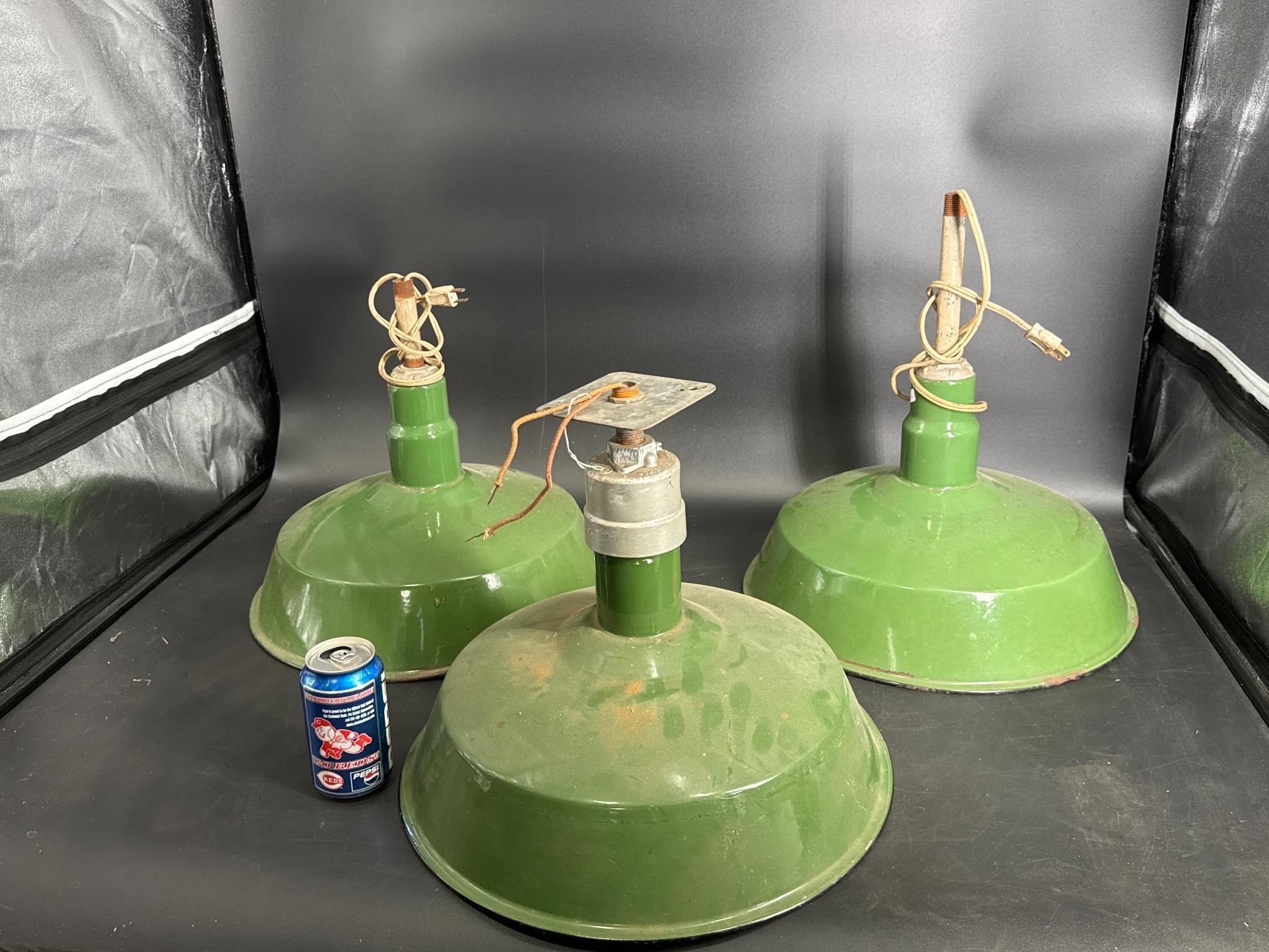 LOT OF 3 PORCELAIN GAS STATION LIGHTS GREEN