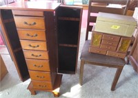 Upright jewelry cabinet, 2 smaller jewel cabinets