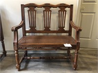 Antique style cane bottom Mahogany twin chair (b)
