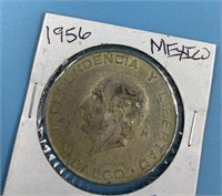 Mexican silver coin:  5 peso 1956