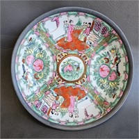 Pewter Cased Porcelain Bowl w/Hand Painted Design