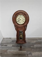 Large Vintage carved Regulator wall clock, brass