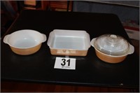 Three Fire-King Gold Baking Dishes
