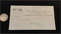 Antique Ephemera Invoice Dr, Edward Ayers Jeweler.