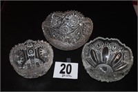 Three Crystal Bowls; 7.5", 8.5", 10"