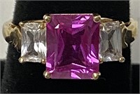 Pink & White Topaz and 10k Gold Ring - 9 1/2