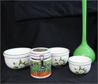 Mixing Bowl Set, Canister, & Vase