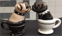 Magnetic Salt & pepper shakers - 2 dogs in tea cup