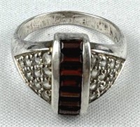 925 Silver Baguette Garnet Gem & CZ Ring