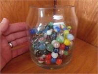 Old glass jar of marbles