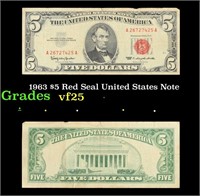 1963 $5 Red Seal United States Note Grades vf+