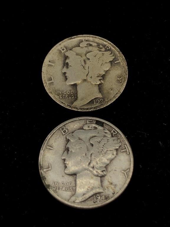 Pair of Antique & Vintage 10C Mercury Silver Dime