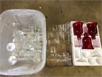 3 Red candle holders & stemware