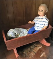 Vintage Wood Cradle & Baby Doll