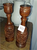 WOOD CARVED CANDLE HOLDERS