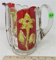 Flash glass pitcher with golden flower