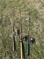 3 FISHING POLES AND REELS