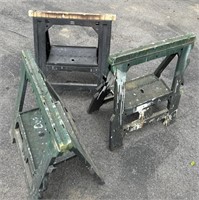 Three folding sawhorses