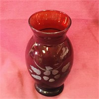 Ruby Color Glass Flower Vase (Vintage)