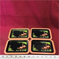 Set Of 4 Tin Flamingo Trays (Vintage)