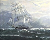 CLIPPER SHIP PAINTING OIL ON BOARD