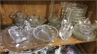 Shelf lot of vintage glassware, nice glass trays,