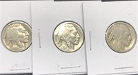 Three Vintage Buffalo Nickel Coins