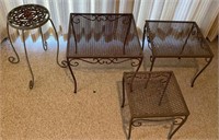 3 Vintage Wrought Side Tables & Plant Stand
