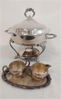 SILVERPLATE- CHAFFING DISH AND 3 PIECE SET