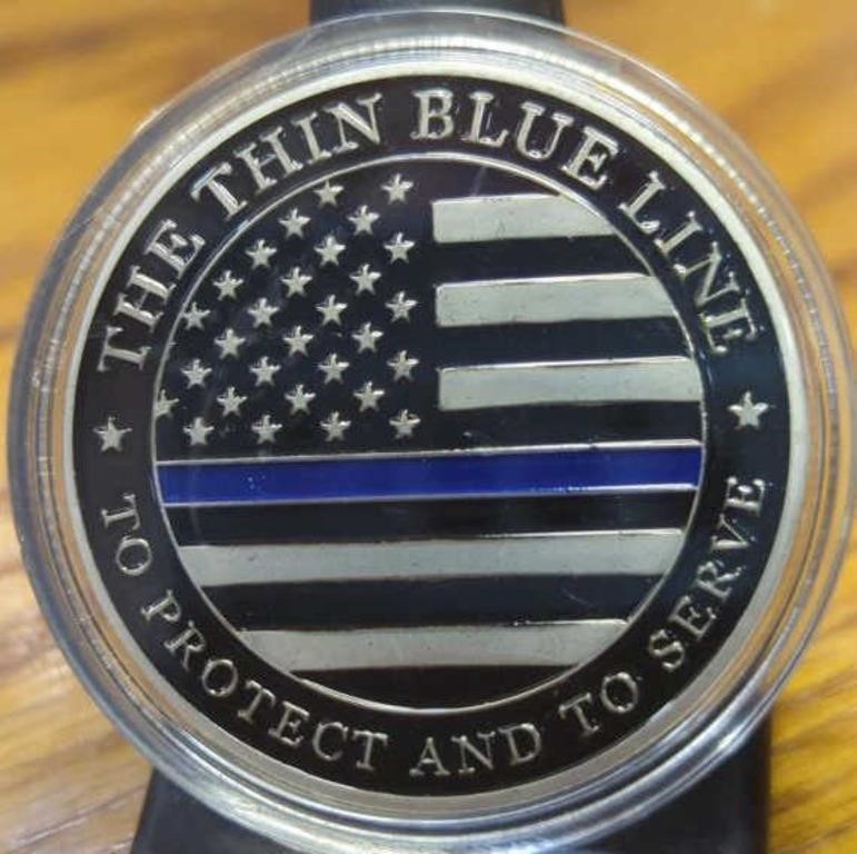 Thin blue line police challenge coin