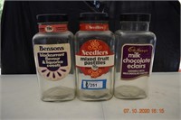 Three Vintage Glass Candy Jars from England