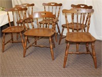 Set of 6 maple chairs 5 side, one arm spooned out