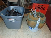 Tote of Extension cords, Cable, bucket of Brackets