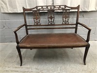 ANTIQUE BENCH WITH LEATHER SEAT