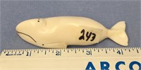 3 3/4" white ivory beluga whale carving, old style