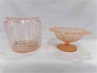 Vintage Pink Ribbed Glass Jar No Lid & Frosted