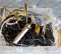 Tote of Electrical, Office Supplies