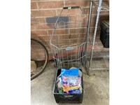 Metal Shopping Cart, Cat Bowls, Food